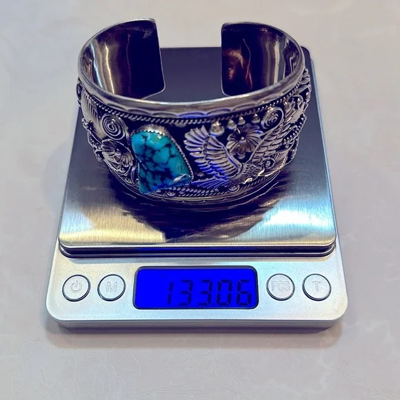 Vintage Navajo G James Signed Kingman Turquoise Silver Cuff Bracelet Heavy🔥🔥🔥 - Picture 9 of 16